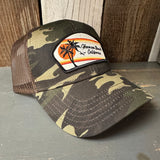 Hermosa Beach RETRO SUNSET 6 Panel Low Profile Trucker Hat - Camo/Brown Mesh