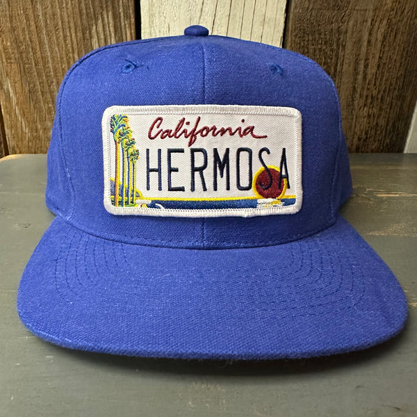 Hermosa Beach CALIFORNIA LICENSE PLATE 6 Panel Mid Profile Baseball Cap - Royal Blue