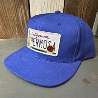 Hermosa Beach CALIFORNIA LICENSE PLATE 6 Panel Mid Profile Baseball Cap - Royal Blue