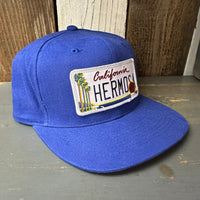 Hermosa Beach CALIFORNIA LICENSE PLATE 6 Panel Mid Profile Baseball Cap - Royal Blue