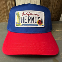 Hermosa Beach CALIFORNIA LICENSE PLATE 5 Panel Mid Profile Cap - Navy/Red