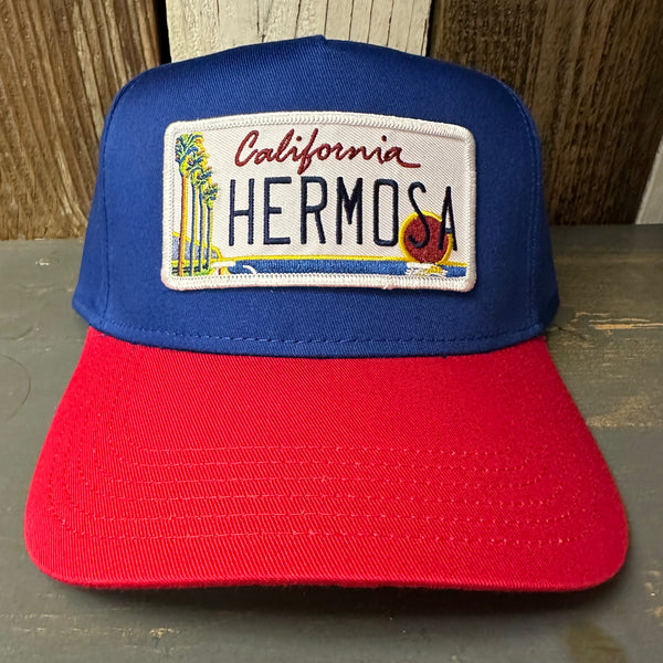 Hermosa Beach CALIFORNIA LICENSE PLATE 5 Panel Mid Profile Cap - Navy/Red