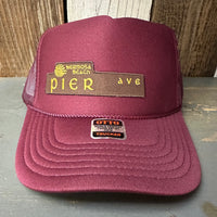 Hermosa Beach PIER AVE High Crown Trucker Hat - Burgundy Maroon