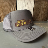 Hermosa Beach PIER AVE High Crown Trucker Hat - Charcoal (Curved Brim)