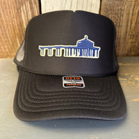 MANHATTAN BEACH PIER & ROUNDHOUSE High Crown Trucker Hat - Black (Curved Brim)