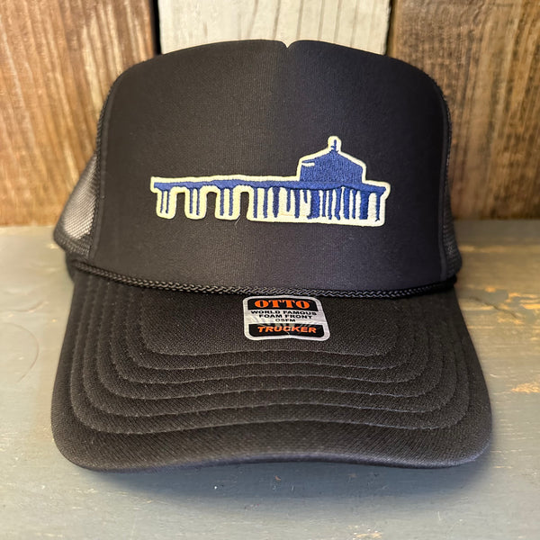 MANHATTAN BEACH PIER & ROUNDHOUSE High Crown Trucker Hat - Black (Curved Brim)