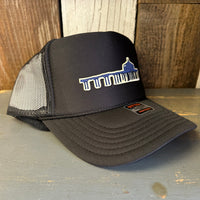 MANHATTAN BEACH PIER & ROUNDHOUSE High Crown Trucker Hat - Black (Curved Brim)