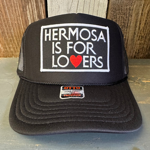 Hermosa Beach HERMOSA IS FOR LOVERS High Crown Trucker Hat - Black (Curved Brim)