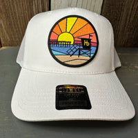 Hermosa Beach OBLIGATORY SUNSET - 5 Panel Mid Profile Mesh Back Trucker Hat - White