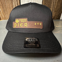 Hermosa Beach PIER AVE - 5 Panel Mid Profile Mesh Back Trucker Hat - Black