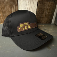 Hermosa Beach PIER AVE - 5 Panel Mid Profile Mesh Back Trucker Hat - Black