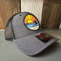 Hermosa Beach OBLIGATORY SUNSET 6 Panel Low Profile Mesh Back Trucker Hat - Charcoal/Black