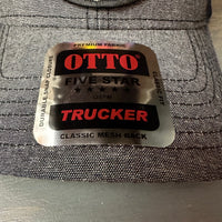 Hermosa Beach SURF HERMOSA :: OPEN DAILY 6 Panel Low Profile Mesh Back Trucker Hat - Charcoal/Black