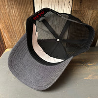 Hermosa Beach OBLIGATORY SUNSET 6 Panel Low Profile Mesh Back Trucker Hat - Charcoal/Black