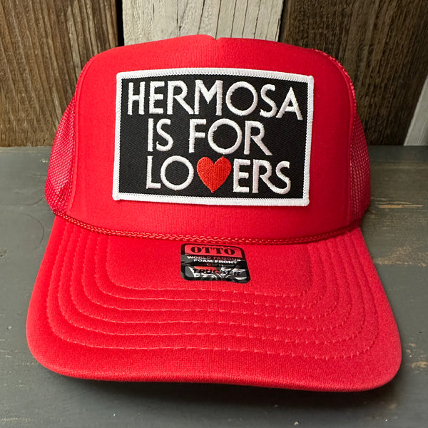 Hermosa Beach HERMOSA IS FOR LOVERS High Crown Trucker Hat - Red
