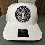 SOUTH BAY SURF (Navy Patch) 5 Panel Mid Profile Mesh Back Trucker Hat - White