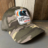 Hermosa Beach SURF HERMOSA :: OPEN DAILY 6 Panel Low Profile Trucker Hat - Camo/Olive Green Mesh