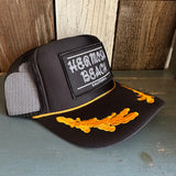 Hermosa Beach ROPER 5 Panel High Crown Mesh Back Captain Trucker Hat- Black/Gold