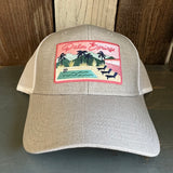 PALM SPRINGS, California 6 Panel Low Profile Mesh Back Trucker Hat - Heather Grey/White