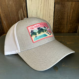 PALM SPRINGS, California 6 Panel Low Profile Mesh Back Trucker Hat - Heather Grey/White