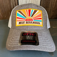 Hermosa Beach MUY HERMOSA 6 Panel Low Profile Mesh Back Trucker Hat - Charcoal Grey/White