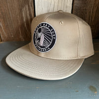 SOUTH BAY SURF (Navy Colored Patch)  :: "FLEX" 6 Panel Mid Profile Flat Visor Baseball Cap - Khaki