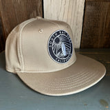SOUTH BAY SURF (Navy Colored Patch)  :: "FLEX" 6 Panel Mid Profile Flat Visor Baseball Cap - Khaki