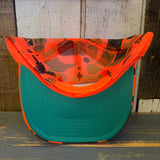CALIFORNIA POPPY Trucker Hat - Neon Orange Hunters Camo/Camo Backing