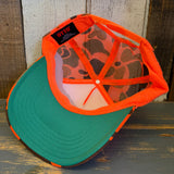 CALIFORNIA POPPY Trucker Hat - Neon Orange Hunters Camo/Camo Backing