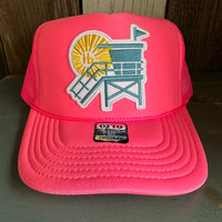 Hermosa Beach LIFEGUARD TOWER Trucker Hat - Neon Pink