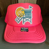 Hermosa Beach LIFEGUARD TOWER Trucker Hat - Neon Pink