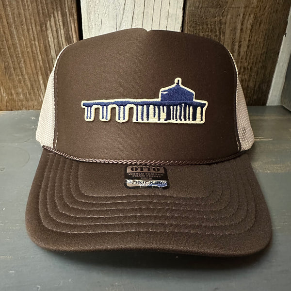 MANHATTAN BEACH PIER & ROUNDHOUSE High Crown Trucker Hat - Brown/Khaki