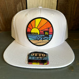 Hermosa Beach OBLIGATORY SUNSET 6 Panel Mid Profile Snapback Hat - White