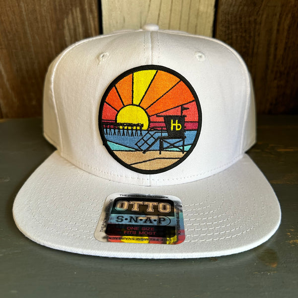 Hermosa Beach OBLIGATORY SUNSET 6 Panel Mid Profile Snapback Hat - White
