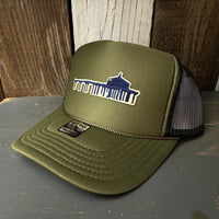 MANHATTAN BEACH PIER & ROUNDHOUSE High Crown Trucker Hat - Olive/Black (Curved Brim)