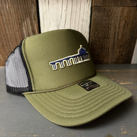MANHATTAN BEACH PIER & ROUNDHOUSE High Crown Trucker Hat - Olive/Black (Curved Brim)