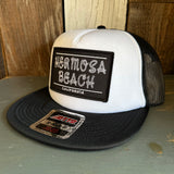 Hermosa Beach ROPER Trucker Hat - Black/White (Flat Brim)