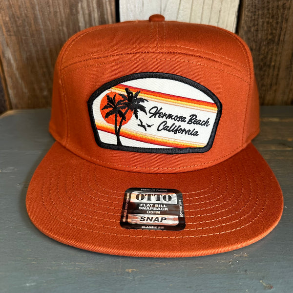 Hermosa Beach RETRO SUNSET 7 Panel Snapback Hat - Texas Orange
