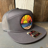 Hermosa Beach OBLIGATORY SUNSET 7 Panel Mid Profile Trucker Snapback Hat - Charcoal Grey