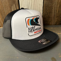 Hermosa Beach SURF HERMOSA :: OPEN DAILY Trucker Hat - Black/White (Flat Brim)