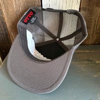 Hermosa Beach HERMOSA '84 7 Panel Mid Profile TruckerSnapback Hat - Charcoal Grey