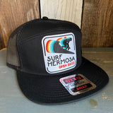 Hermosa Beach SURF HERMOSA :: OPEN DAILY 7 Panel Mid Profile Trucker Snapback Hat - Black
