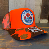 CALIFORNIA POPPY Trucker Hat - Neon Orange Hunters Camo/Camo Backing
