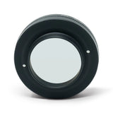 Circular polarizing lens filter for Zoom Tube or Field Tube monocular, black metal, front view on white background.