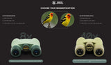 Black waterproof binoculars with BaK4 prisms, 8x/10x magnification, designed for birdwatching in wet conditions.