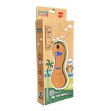 Putting game set in packaging with illustrated design, showing plastic and fabric components for indoor golf practice.
