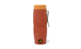 Rust-colored waterproof 10x25 monocular with a ribbed body and orange cap, shown against a plain white background.