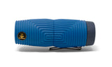 Blue textured waterproof monocular with black clip and gold logo, designed for outdoor use.