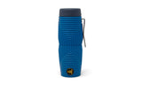 Compact blue optical tube with textured body, ribbed grip, gray cap, and circular logo; designed for viewing.