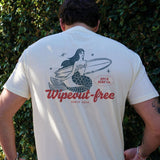 White cotton Wipeout T-shirt with mermaid and surfboard print, suitable for casual wear.